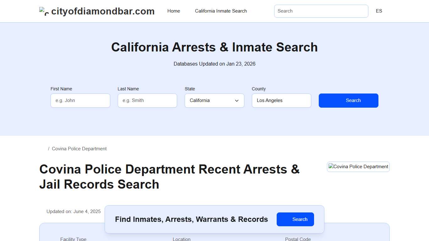 Covina Police Department, CA Arrests, Records, Jail Roster Lookup